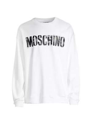 Шерстяной свитер с байкерским логотипом , белый Moschino