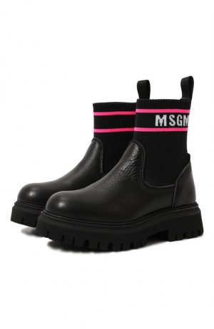 Комбинированные ботинки MSGM kids. Цвет: чёрный