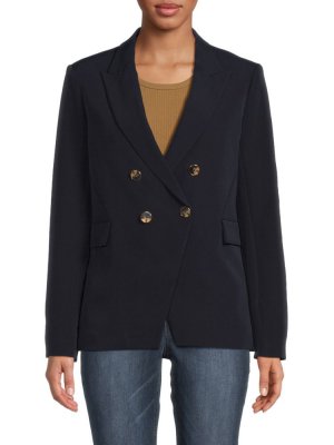 Однотонный двубортный пиджак , темно-синий Donna Karan New York