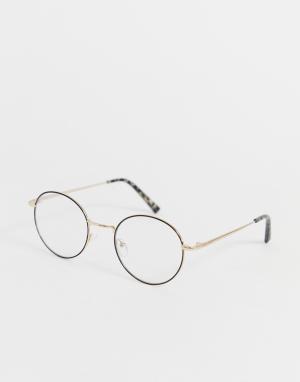 Круглые очки в золотистой оправе с прозрачными стеклами -Золотой River Island