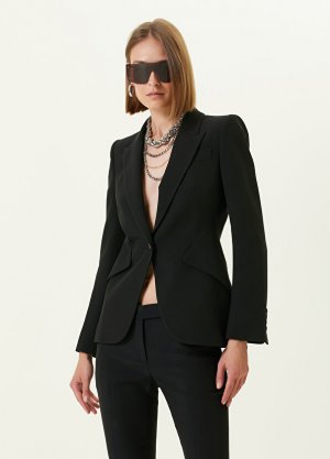 Черная куртка с воротником-ласточкой на одной пуговице Alexander McQueen. Цвет: черный