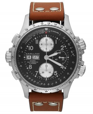 Часы мужские швейцарские автоматические хронограф цвета хаки X-Wind коричневый кожаный ремешок 44 мм H77616533 Hamilton