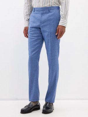 Костюмные брюки из смесового льна с плоским передом , синий Paul Smith