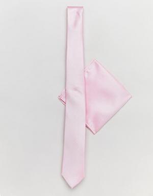 Розовые галстук и платок для нагрудного кармана New Look. Цвет: розовый