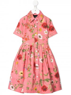 Расклешенное платье с цветочным принтом Oscar De La Renta Kids. Цвет: розовый