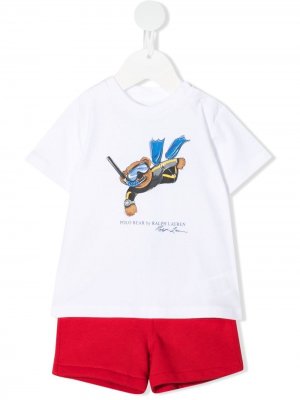 Комплект из футболки и шортов Polo Bear Ralph Lauren Kids. Цвет: белый