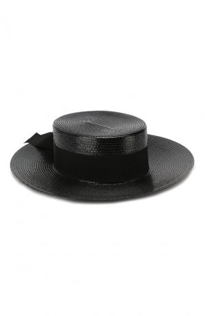 Плетеная шляпа с лентой Saint Laurent. Цвет: черный