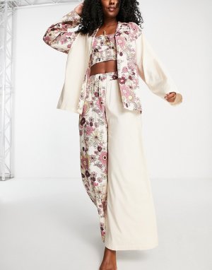 Пижамный комплект из майки, рубашки и брюк с цветочным принтом -Разноцветный Topshop