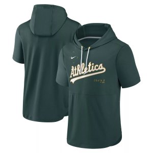 Мужской зеленый пуловер с капюшоном Oakland Athletics Springer короткими рукавами и Nike