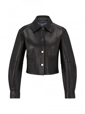 Укороченная кожаная куртка на пуговицах с джинсовой тканью , черный BOSS