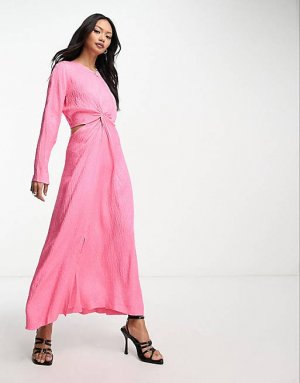 Розовое платье миди с твист- вырезом Closet London
