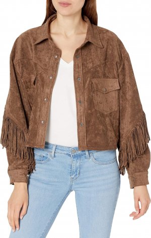Куртка Faux Suede Fringe Shirt Jacket in Hot Cocoa , цвет Blank NYC