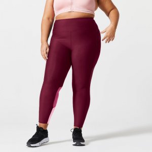 Женские спортивные леггинсы с карманом для смартфона, большого размера - 120 темно-красный/розовый. DOMYOS, цвет rosa Domyos