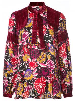 Рубашка с бархатными вставками Anna Sui. Цвет: красный