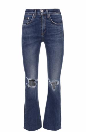 Укороченные расклешенные джинсы с потертостями Rag&Bone. Цвет: синий