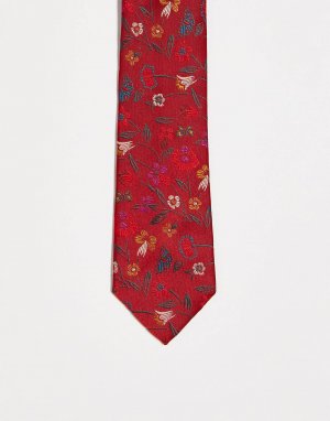 Бордовый узкий галстук с цветочным принтом ASOS DESIGN