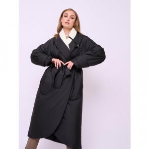 Куртка , демисезон/зима, удлиненная, силуэт прямой, утепленная, ультралегкая, ветрозащитная, карманы, размер 46, черный Franco Vello. Цвет: черный