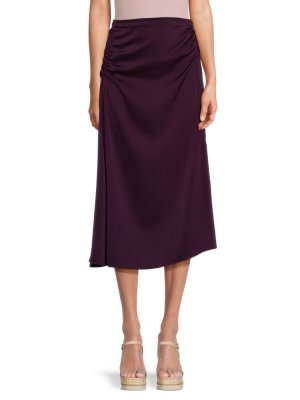 Атласная юбка-миди со сборками по бокам , цвет Aubergine Calvin Klein