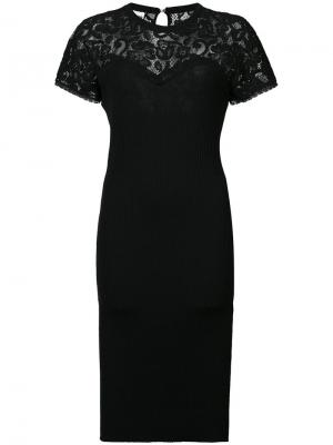 Ребристое вязаное платье с кружевной вставкой Moschino. Цвет: черный