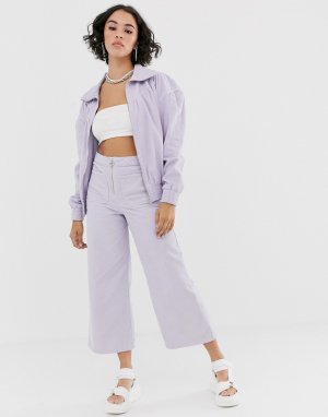 Укороченные расклешенные брюки из мелкого вельвета с молнией -Фиолетовый See You Never