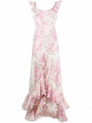 Платье асимметричного кроя с оборками Giambattista Valli. Цвет: розовый