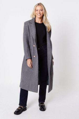 Длинное двубортное деловое пальто, серый Dorothy Perkins