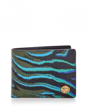 Кожаный бумажник в полоску с тигровым принтом Versace