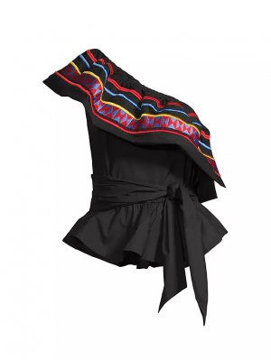 Асимметричная хлопковая блузка с баской и поясом , мультиколор Stella Jean