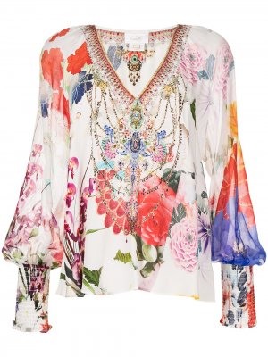 Блузка с цветочным принтом и сборками Camilla. Цвет: белый