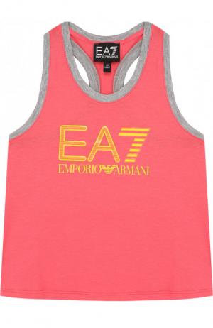 Хлопковая майка с логотипом бренда Ea 7. Цвет: розовый