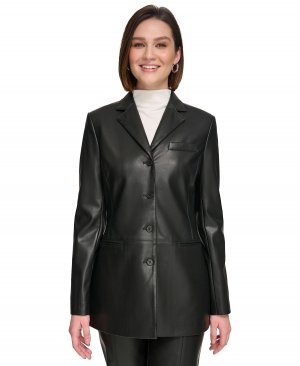 Женский пиджак из искусственной кожи на четырех пуговицах , черный Calvin Klein