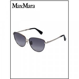Солнцезащитные очки Max Mara, овальные, оправа: металл, с защитой от УФ, градиентные, для женщин, черный MAXMARA. Цвет: серебристый