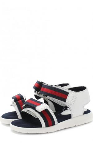Кожаные сандалии с текстильной отделкой и застежками велькро Gucci. Цвет: белый