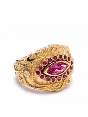 Кольцо Cashmere из желтого золота с бриллиантами и рубинами Aurelie Bidermann. Цвет: золотистый