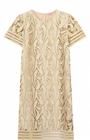 Кружевное мини-платье прямого кроя с коротким рукавом No. 21. Цвет: золотой