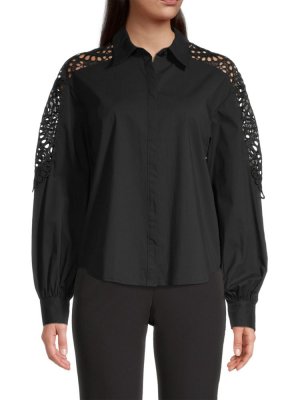 Рубашка из поплина с кружевными рукавами , черный Donna Karan
