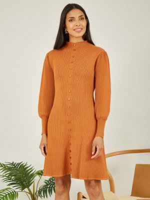 Вязаное платье миди на пуговицах , ярко-оранжевый Yumi