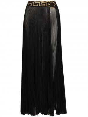 Плиссированная юбка макси с узором Greca Versace. Цвет: черный
