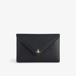 Кожаный клатч-конверт с бляшкой-логотипом , черный Vivienne Westwood
