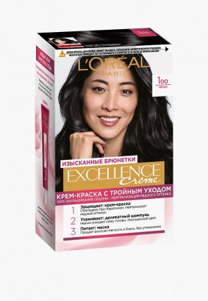 Краска для волос LOreal Paris L'Oreal крем Excellence, оттенок 1.00, Черный. Цвет: черный