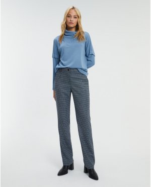 Женские прямые брюки в мелкую клетку с карманами , синий Paz Torras. Цвет: синий
