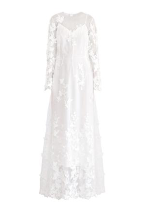 Платье из воздушной вуали с аппликациями и внутренней комбинацией A LA RUSSE. Цвет: белый