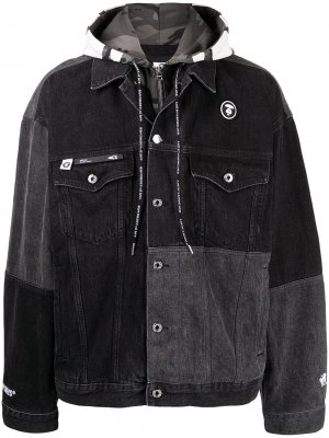 Patchwork hooded denim jacket AAPE BY *A BATHING APE®. Цвет: черный
