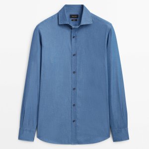 Джинсовая рубашка Slim Fit Bleach Wash, синий Massimo Dutti