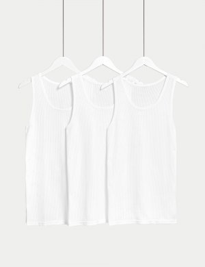 Классические жилеты без рукавов из 3 пар чистого хлопка , белый Marks & Spencer
