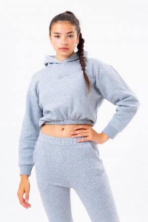 Укороченный пуловер с капюшоном и эластичной талией , серый Hype