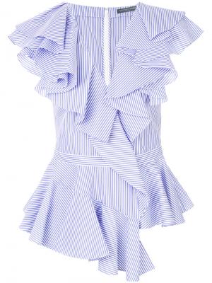Полосатая блузка с оборками Alexander McQueen. Цвет: синий