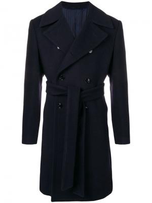 Двубортное пальто с поясом Mp Massimo Piombo. Цвет: синий