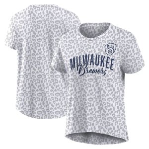 Женская белая футболка с леопардовым принтом Profile Milwaukee Brewers большого размера Unbranded