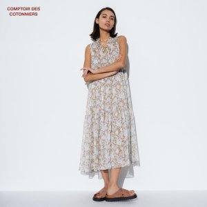 Платье длинное Comptoir de Cotonnier из шелка, коричневый Uniqlo